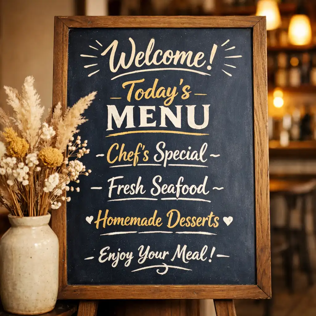 Ręcznie rysowana tablica menu przy wejściu do Brasserie Chef